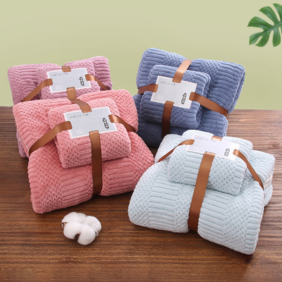 Bath towel washcloth 2 pcs set 吸水速干珊瑚绒毛巾浴巾2件套装