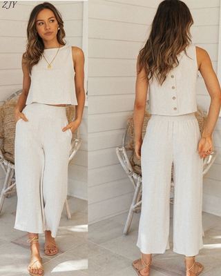 女新款无袖背心休闲裤家居服套装women's vest casual pants suit