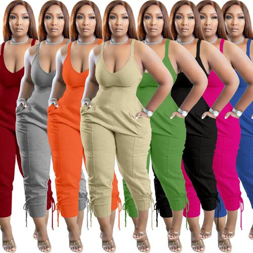 2023 summer solid color jumpsuit for women plain bodysuits