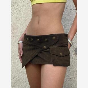 Vintage Suede Short Skirt Women Mini Skirts Y2k Low Waist