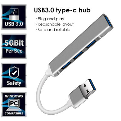 Hub USB 3.0 Type-C Adapter Splitter Port Dock USB-C Laptop