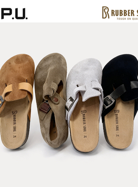 CPU勃肯牛反绒女鞋包头半拖鞋四季外穿单鞋日系一脚蹬懒人鞋RO