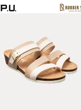 CPU 女款软木春夏勃肯鞋单鞋舒适日系拼色文艺时尚复古坡跟拖鞋RO