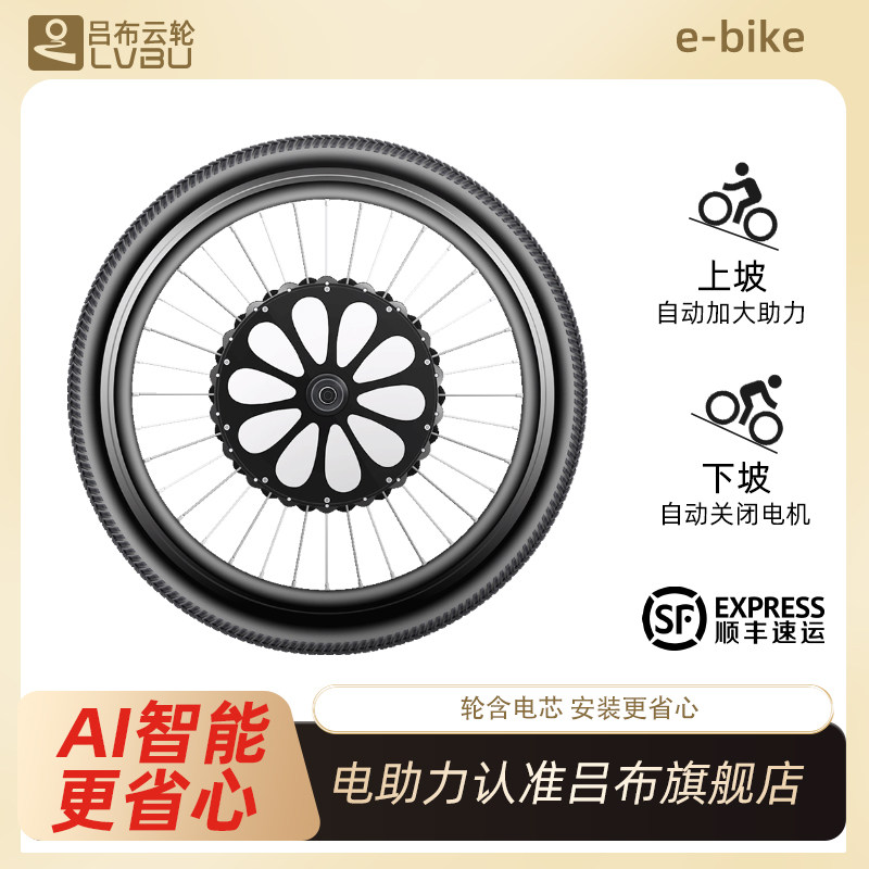 吕布云轮可利呼同款自行车电动助力器电机配件改装一体轮智能套件