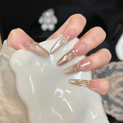 【蛇年限定】纯手工穿戴甲中长款蝴蝶美甲高级感显白美甲贴片短款