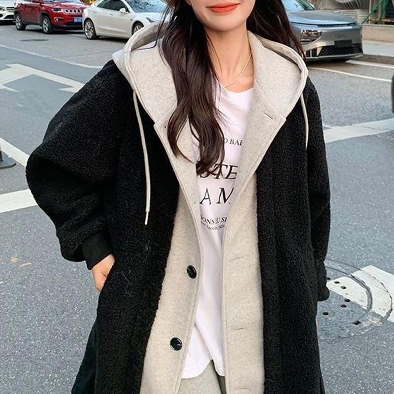 假两件仿羊羔毛外套女装秋冬季2025新款加厚黑色高级感小个子外套