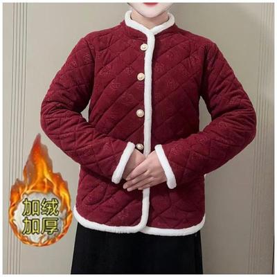 2025冬季加绒加厚棉衣女士保暖棉服外套中国风宽松长袖上衣大花袄