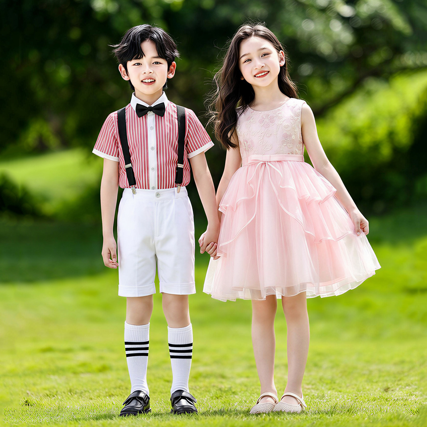 六一儿童合唱演出服粉色连衣裙女童蓬蓬裙幼儿园毕业礼服表演服装