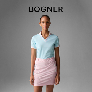 春夏女士LYDIA直筒高尔夫V领拼色条纹翻领POLO衫 BOGNER博格纳