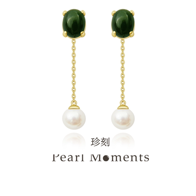 珍珠耳线碧玉两用淡水