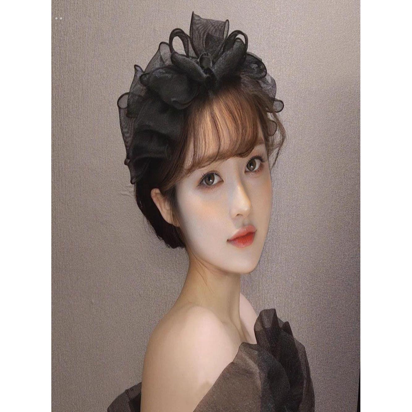 法式覆古网纱大蝴蝶结发箍宽边发夹公主风发饰品新款