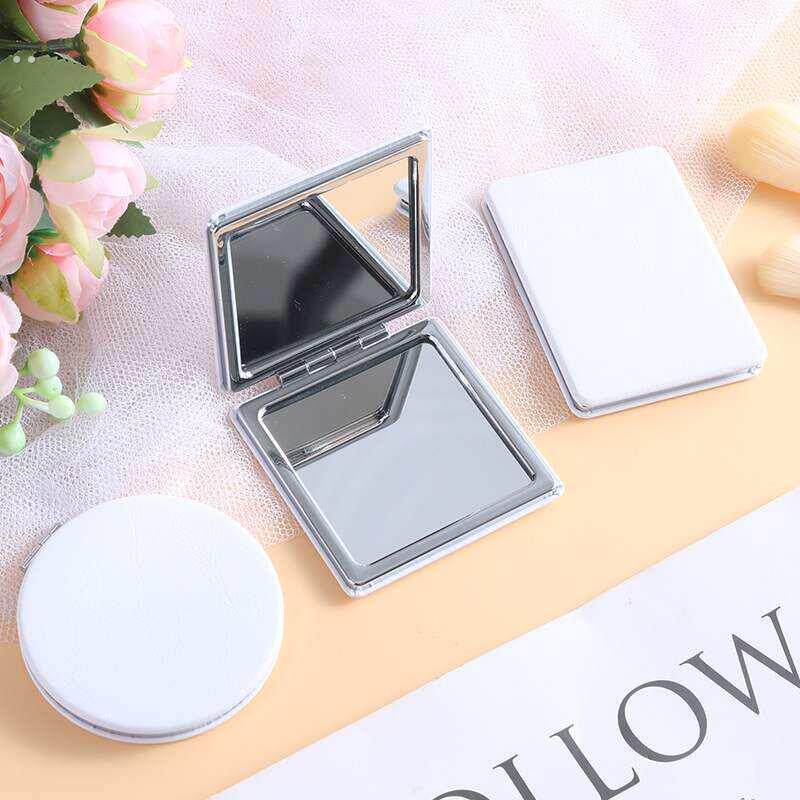 新皮革双面小镜子女随身便携带化妆镜精致男士口袋折叠手持圆镜