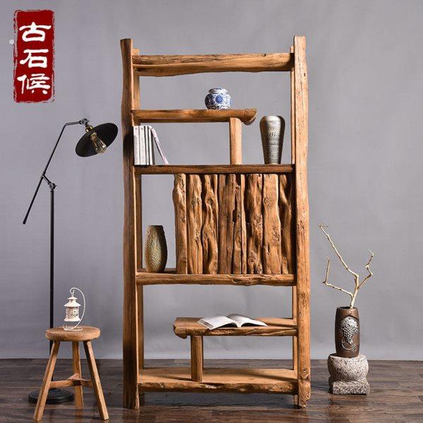 博古架实木展示架中式彷古柏木置物架客厅创意多宝阁古董架隔断架