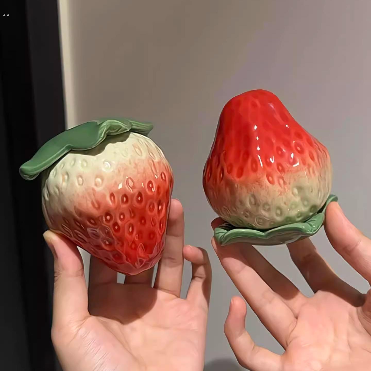 草莓茶叶罐陶瓷收纳罐家用厨房茶几仿真水果密封存储防潮桌面摆件