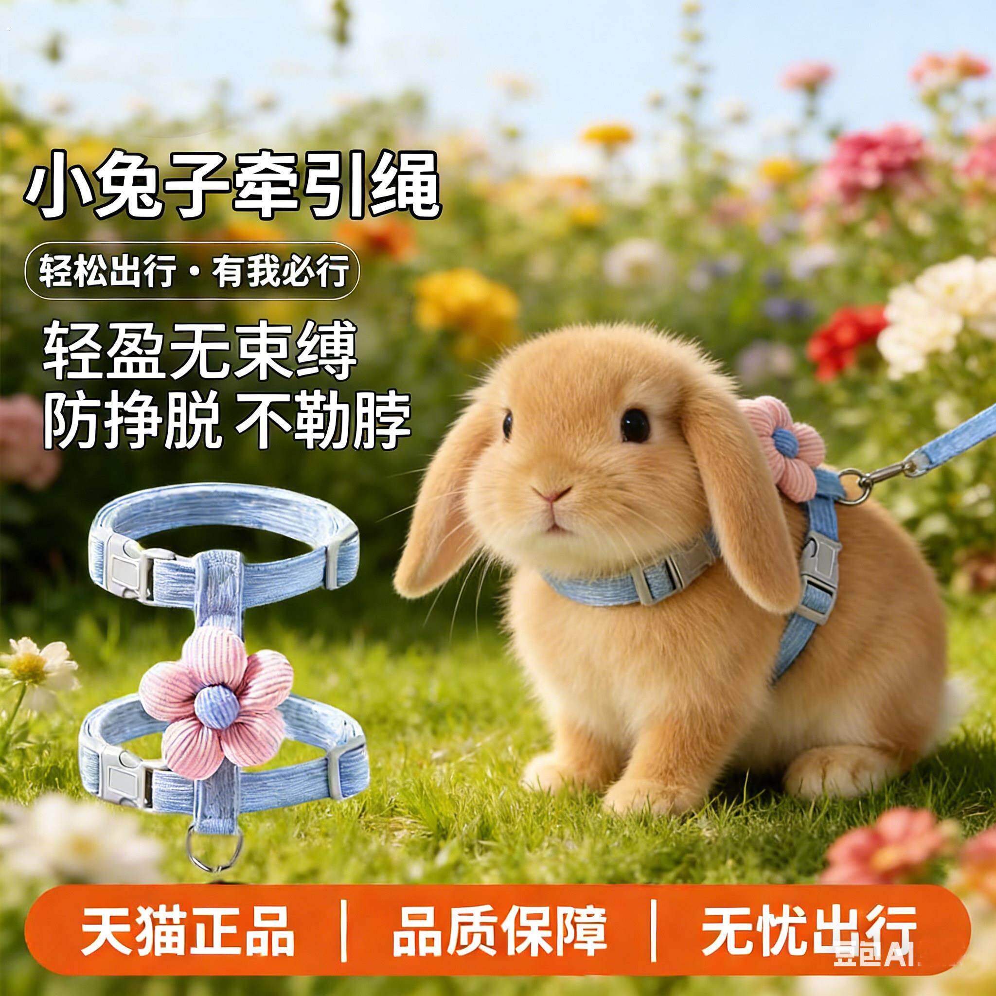 垂耳兔专用牵引绳防挣脱可伸缩调节溜宠物兔子外出神器绑兔的绳子