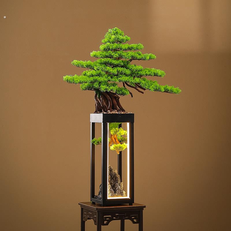 彷真迎客松绿植盆景新中式玄关摆件大型落地乔迁客厅茶室会所装饰
