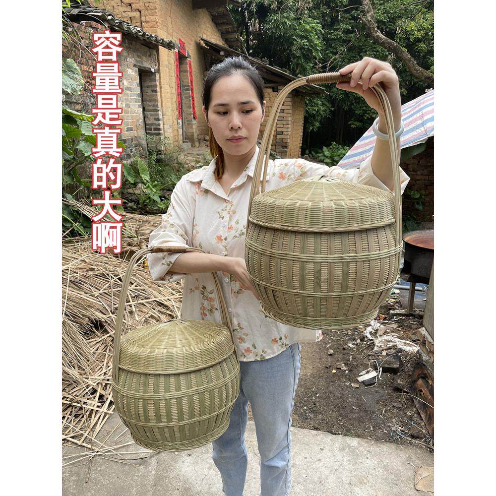竹编大提篮双层提篮大容量野餐手提篮庙会拜神篮子买菜篮竹制品