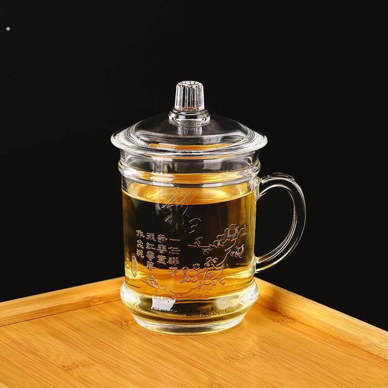泡茶杯带把手耐高温玻璃杯家用带把大容量杯带盖子男士茶杯水杯