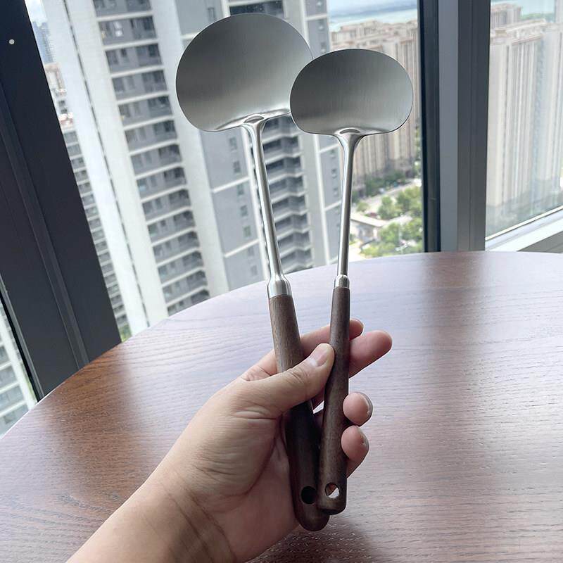 【这款亲测好用的铲子】304不锈钢蘑菇铲锅铲炒菜铲子防烫胡桃木