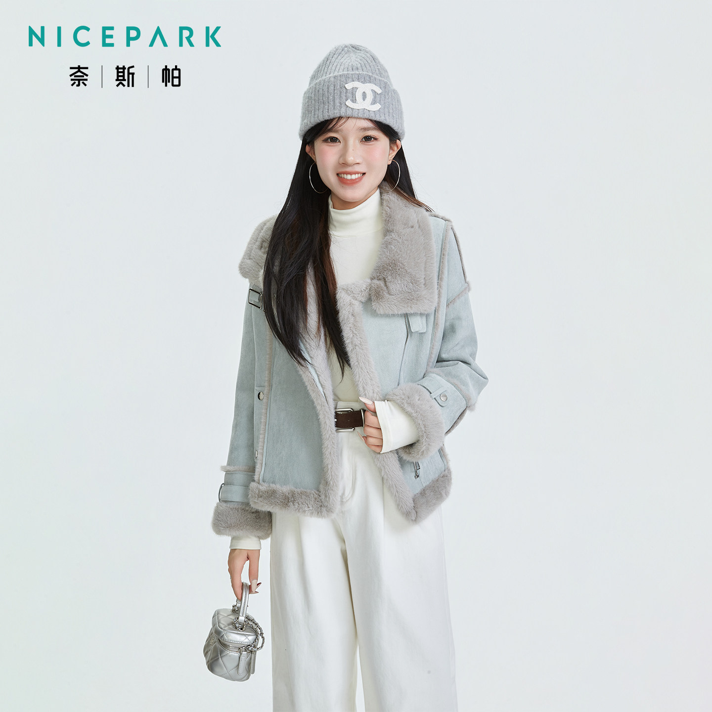 奈斯帕2025冬季新款韩版气质皮毛一体短款外套毛领保暖夹克女上衣,女装/女士精品,短外套,淘宝优惠券,粉丝福利购,淘宝优惠卷