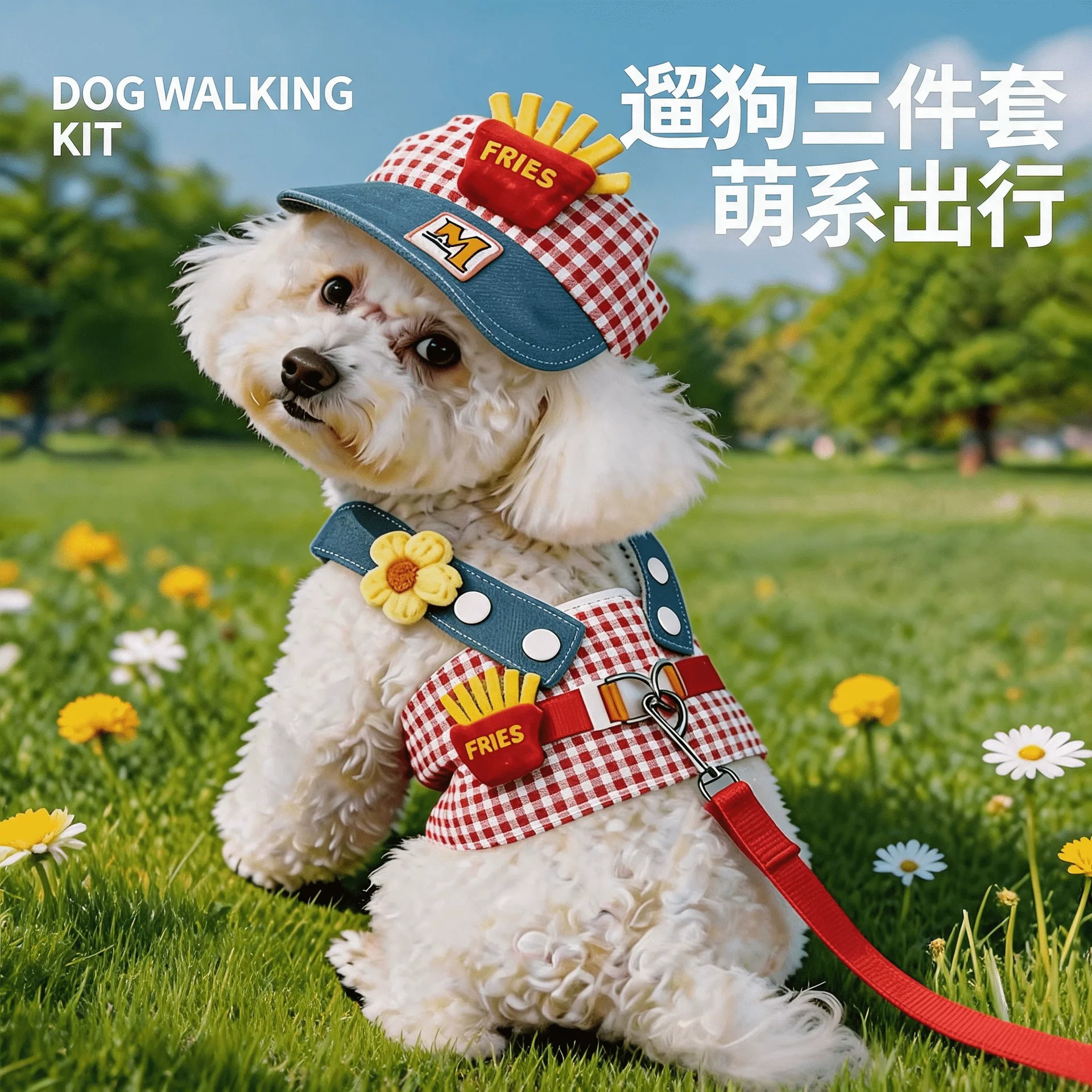 狗狗胸背牵引绳帽子三件套小型犬泰迪比熊幼犬背心式遛狗胸背带