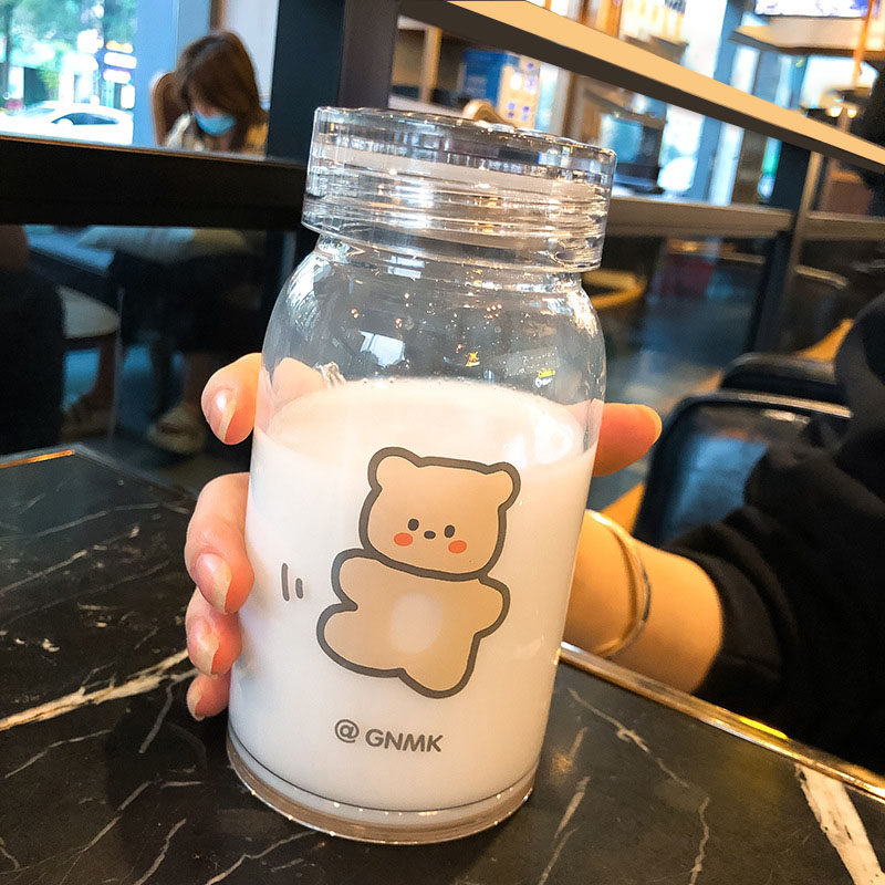 牛奶豆浆杯冲泡早餐玻璃杯便携外带密封家用大人带盖水杯牛奶瓶子