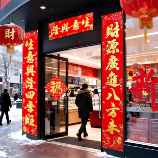 对联2026新款公司大门马年春联植绒布烫金高档生意兴隆带背胶开业