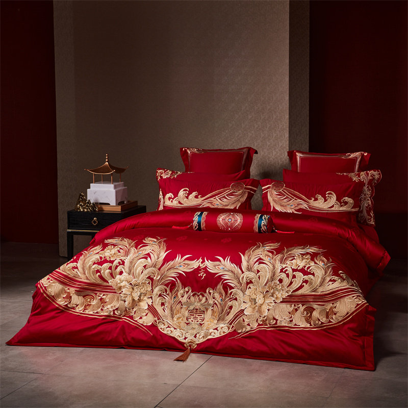 高端贡缎全纯棉提花结婚四件套床上用品不褪色喜被陪嫁婚庆十件套,床上用品,婚庆床品套件,淘宝优惠券,粉丝福利购,淘宝优惠卷