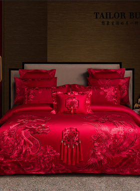 TB纯棉四件套高级感结婚床上用品140S全棉贡缎2025新款婚庆喜被套