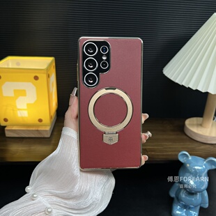 适用于三星s25ultra手机壳真皮s24ultra保护套s23ultra支架磁吸s25u外壳网红男女新款防摔高端时尚小众高级感