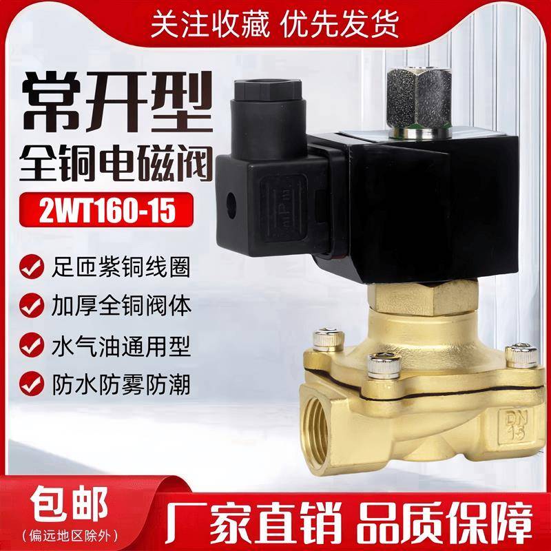 常开电磁阀水阀气阀2WT160-15 220V24V控制阀开关阀4分电磁阀DN15