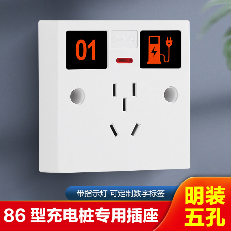 86型电动车充电桩充电站户外专用防水防雨充电插座明暗装五孔十孔