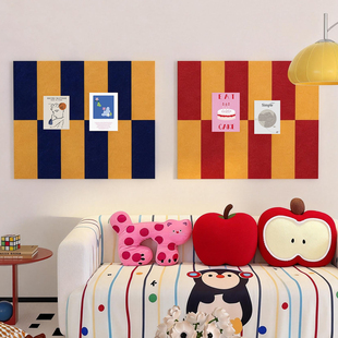 彩色格纹毛毡板墙贴照片墙沙发背景墙卧室装饰多巴胺挂画自粘展示板留言板墙壁孔洞遮丑改造神器软木板回忆墙