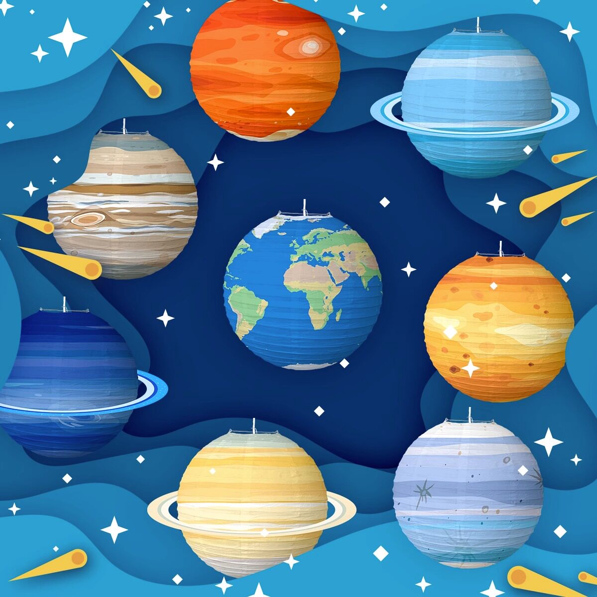 星球地图环创主题幼儿园派对卡通开学装饰玩具儿童DIY手工纸灯笼