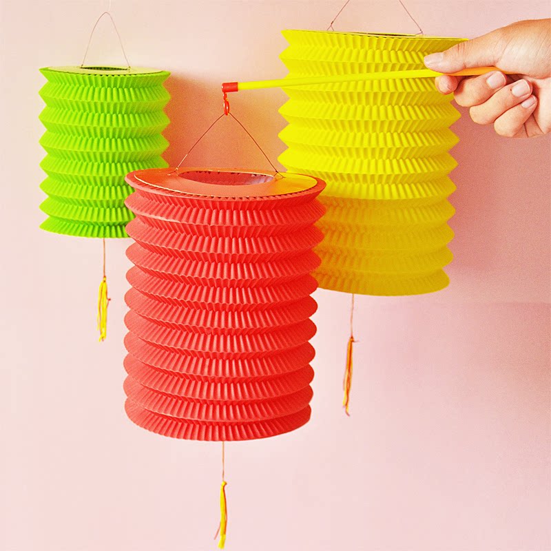 风琴灯笼中秋节灯谜儿童手提花灯折叠发光彩色户外装饰幼儿园布置