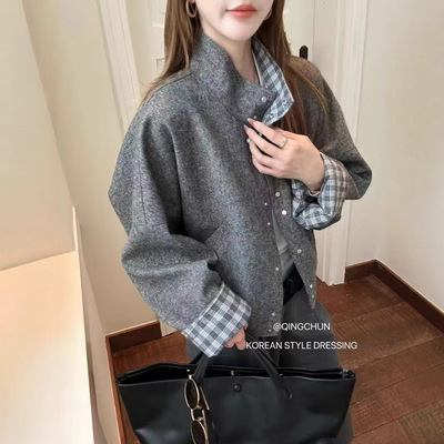 韩系毛呢外套女2025秋季新款高级感时尚百搭减龄休闲宽松夹克上衣
