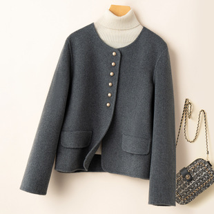 双面呢大衣女短款小个子高端羊毛赫本风高级感韩版圆领毛呢外套