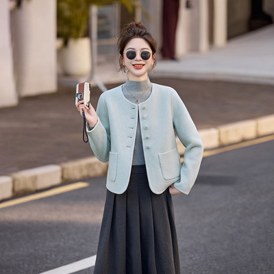 法式小香风双面羊毛外套女2025秋冬新款时尚百搭小个子毛呢短