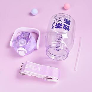 双饮吸管杯渐变大肚杯大容量杯子学生水杯便携夏季塑料杯水壶