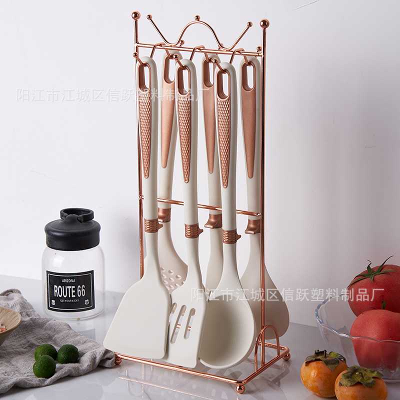 亚马逊热销硅胶烹饪铲勺厨房硅胶厨具套装铲勺套装锅铲汤勺漏勺