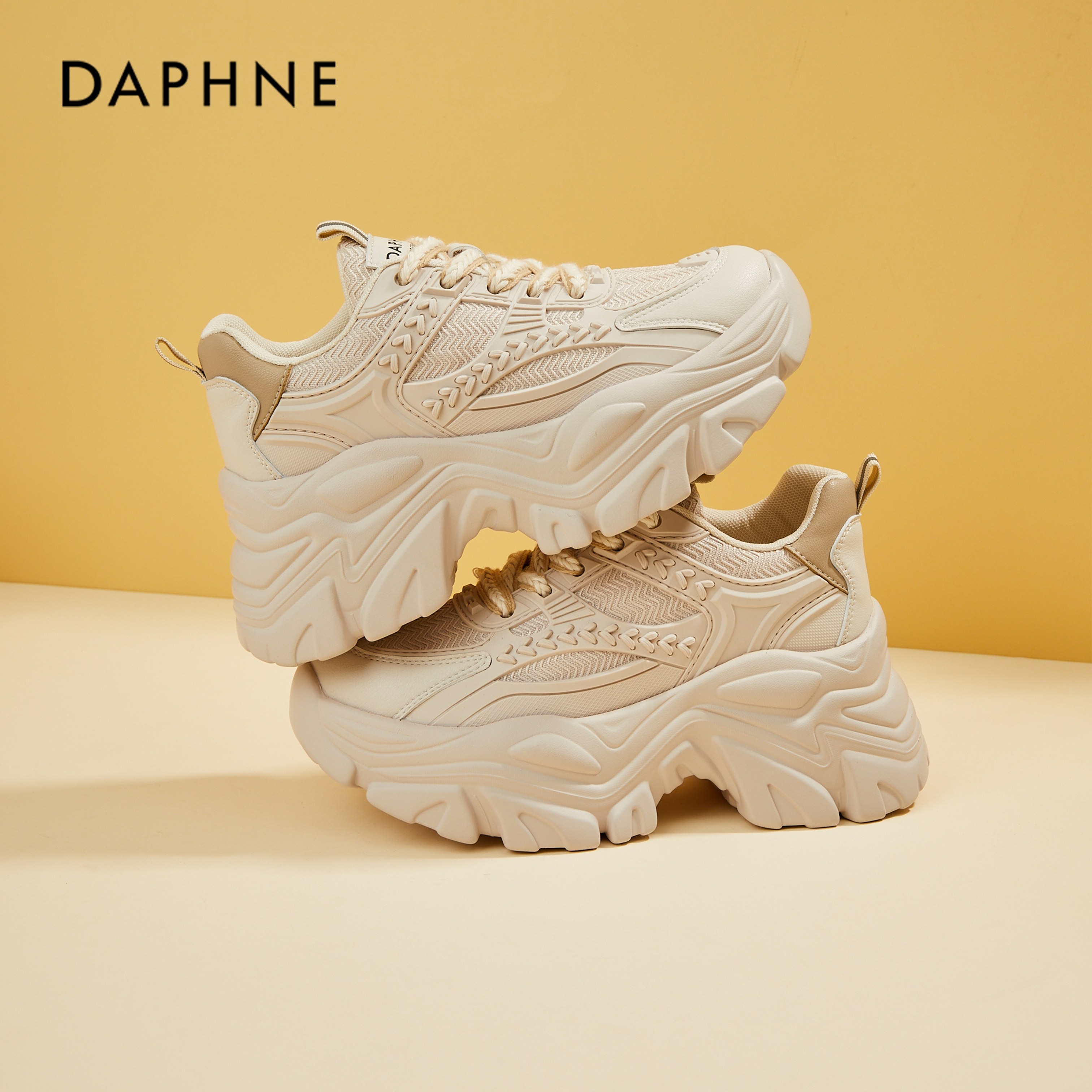 DAPHNE DAPHNE WHITE TEA STYLE THICK-SOLED DADDY SHOES WOMENS NEW HEIGHTENED CASUAL SNEAKERS