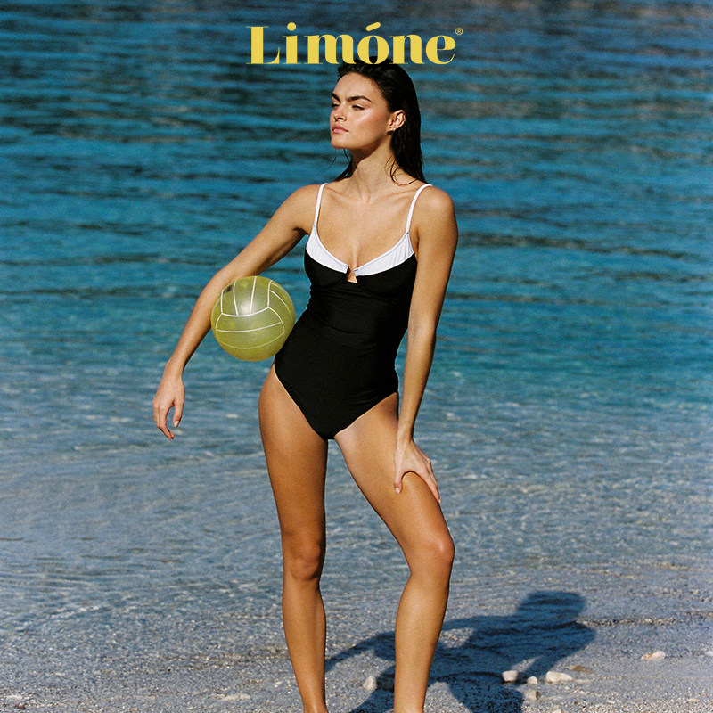 Limone黑色连体泳衣海边度假泳装图片