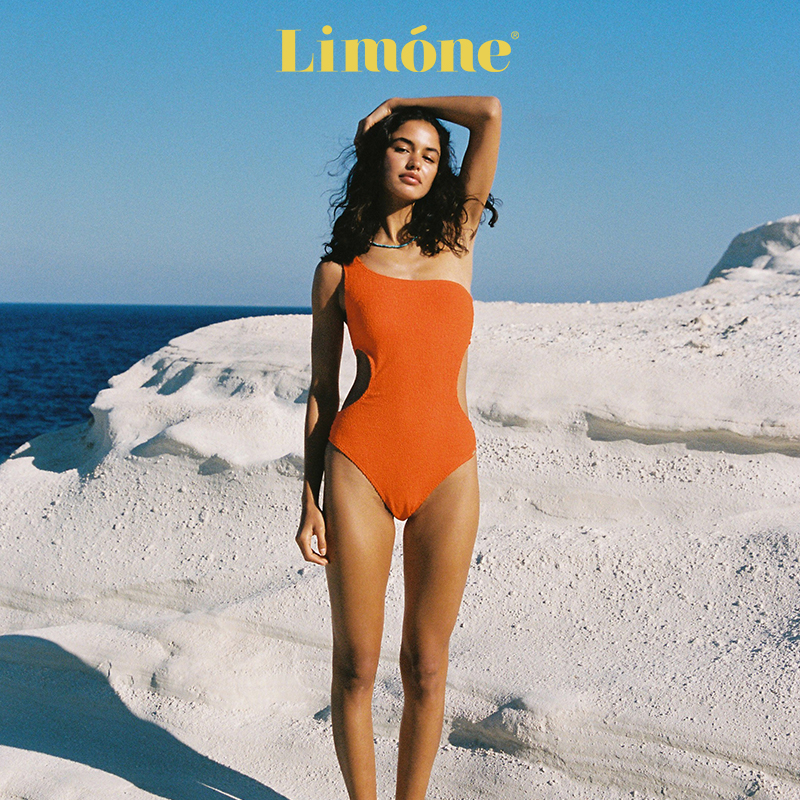 Limone橙色连体泳衣高级感度假风