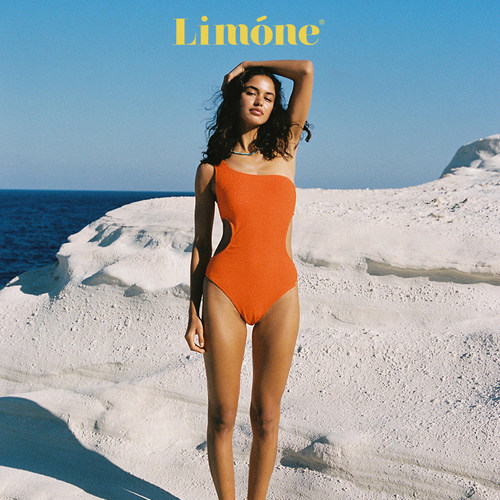 Limone橙色连体泳衣高级感度假风