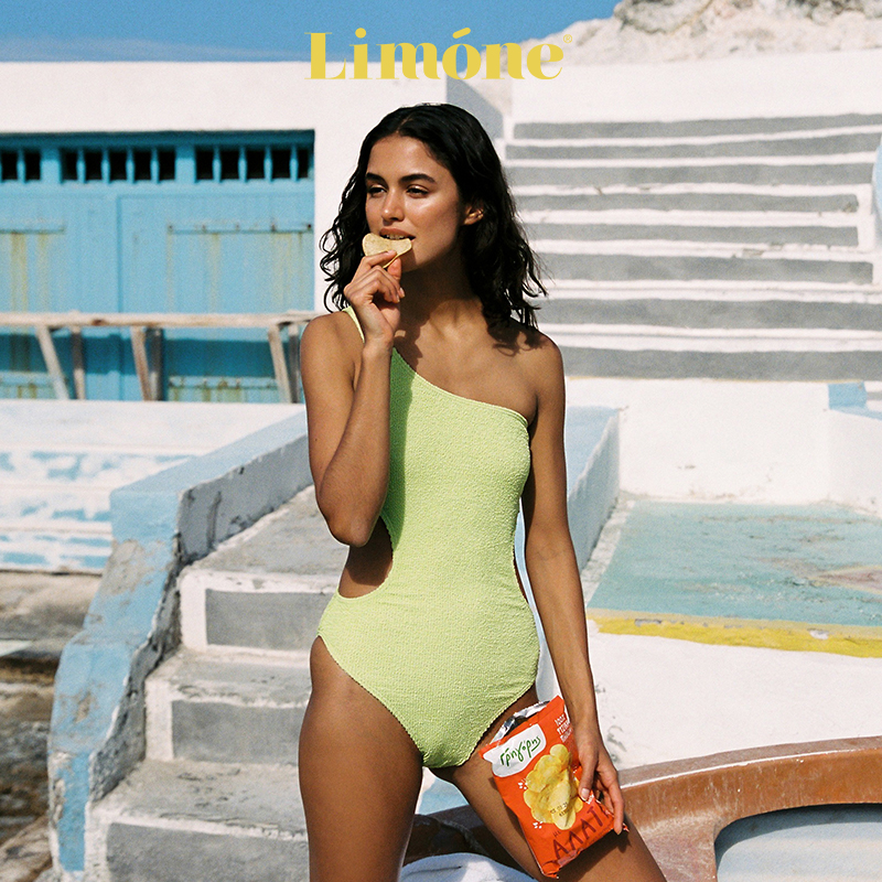 Limone绿色连体泳衣高级感度假风