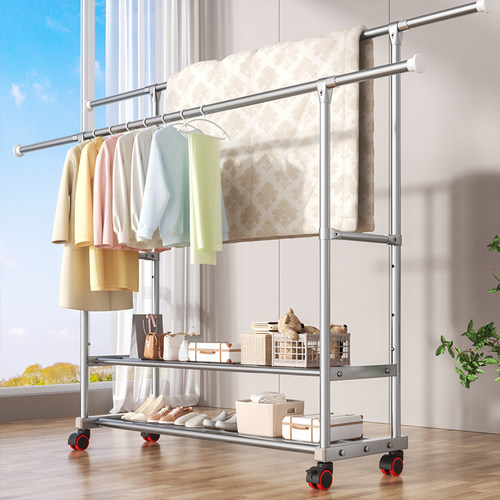 双杆晾衣架不锈钢伸缩凉衣晒被子