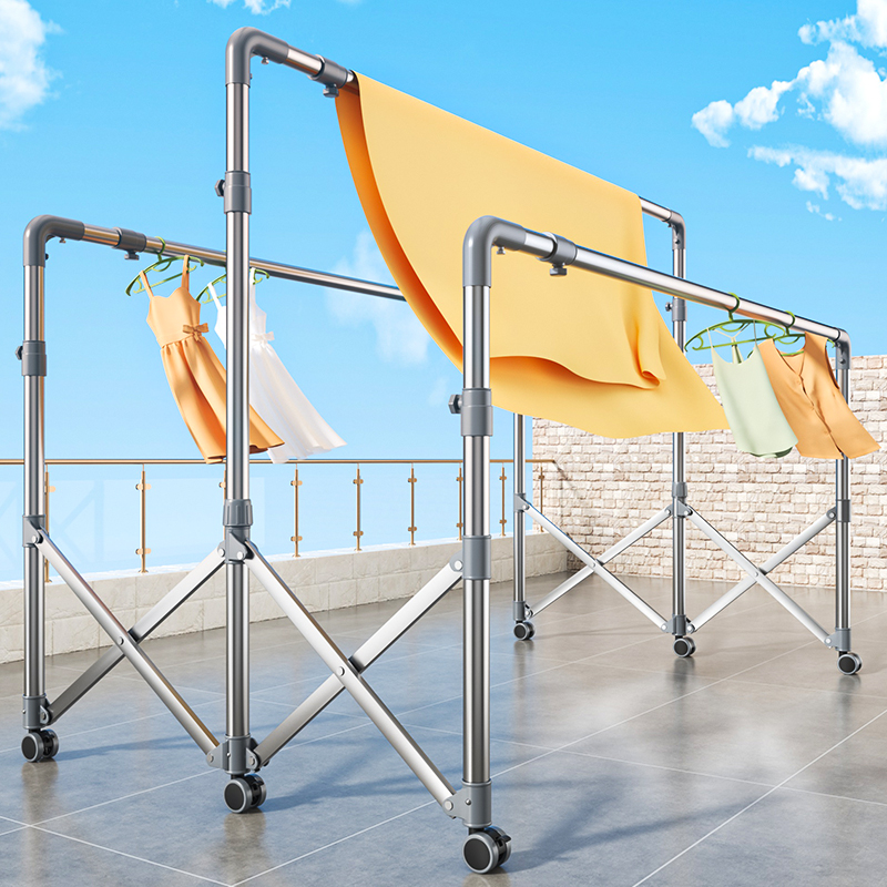 不锈钢晾衣架落地折叠晒被子神器