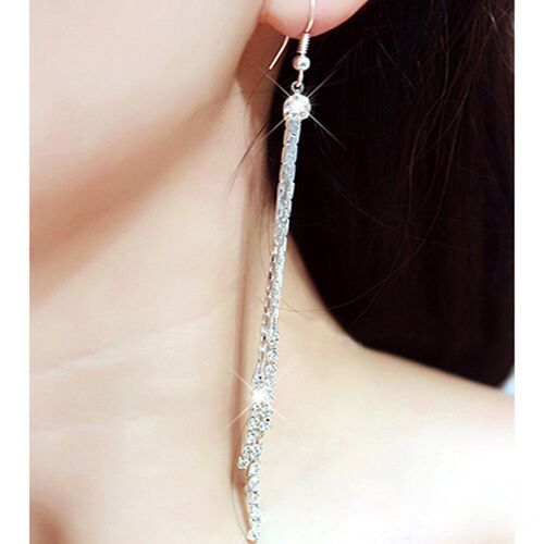 Women's Chic Rhinestone Tassels Earings Super Long Dangle Ea