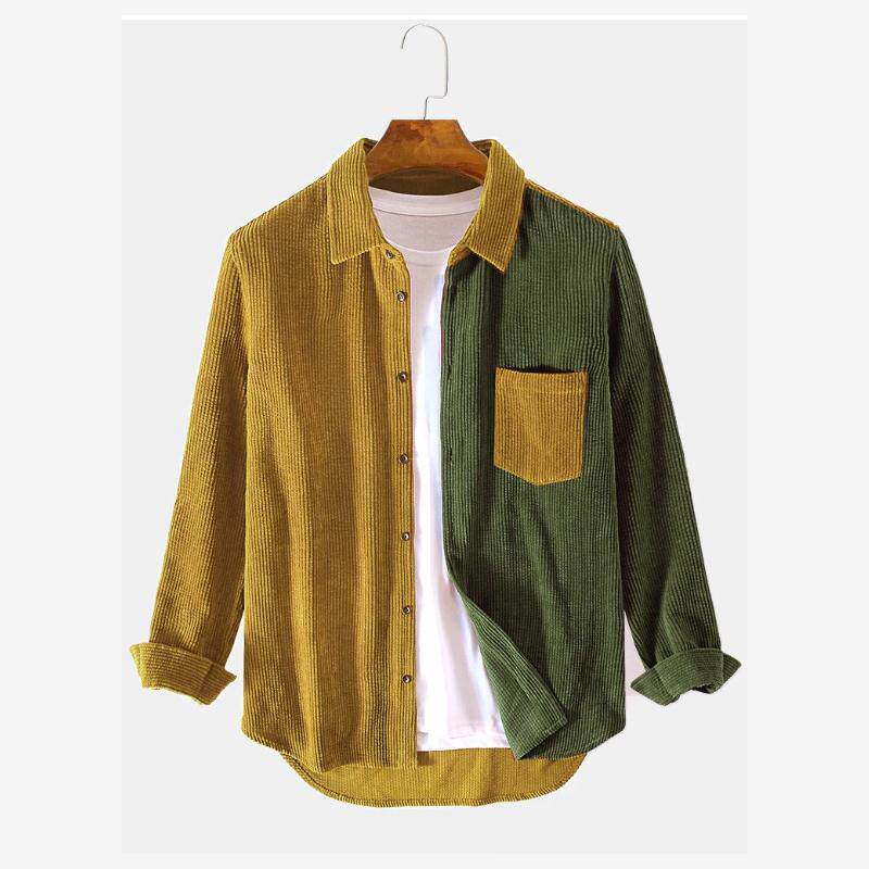 Shirt Men Contrast Color Patchwork Jacket Slim Fit Business