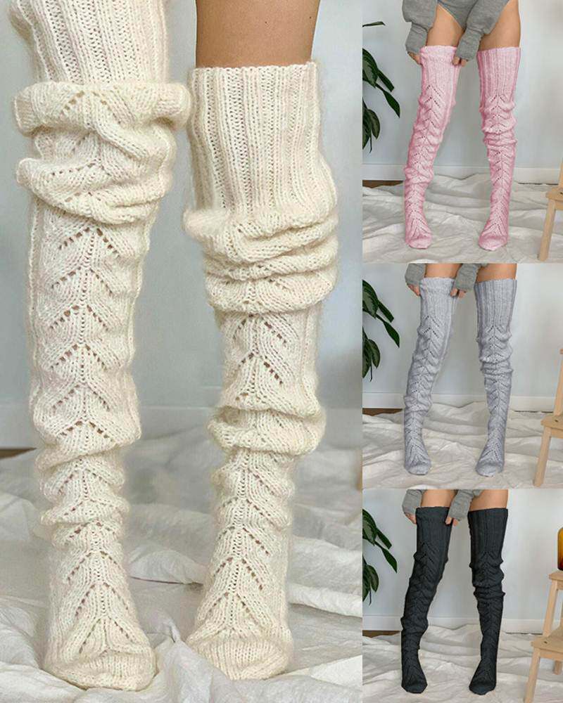 欧美秋冬毛线袜针织过膝长筒袜加长款堆堆袜女Women long socks